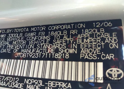 2007 Toyota Yaris z USA, uszkodzony, nr VIN JTDBT923171118218